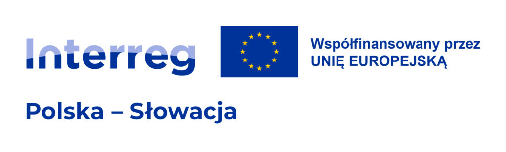 Logotypy: Interreg, logo Unii Europejskiej z napisem Współfinansowany przez Unię Europejską, napis Polska - Słowacja